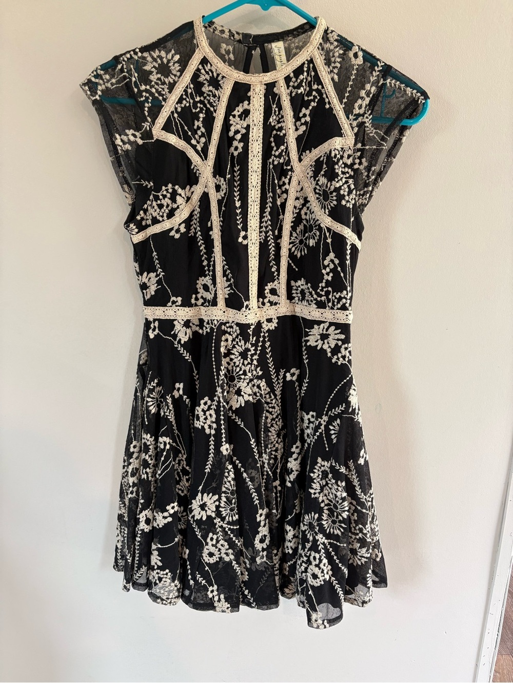 Free People Black Dress with White Floral Embroidery
